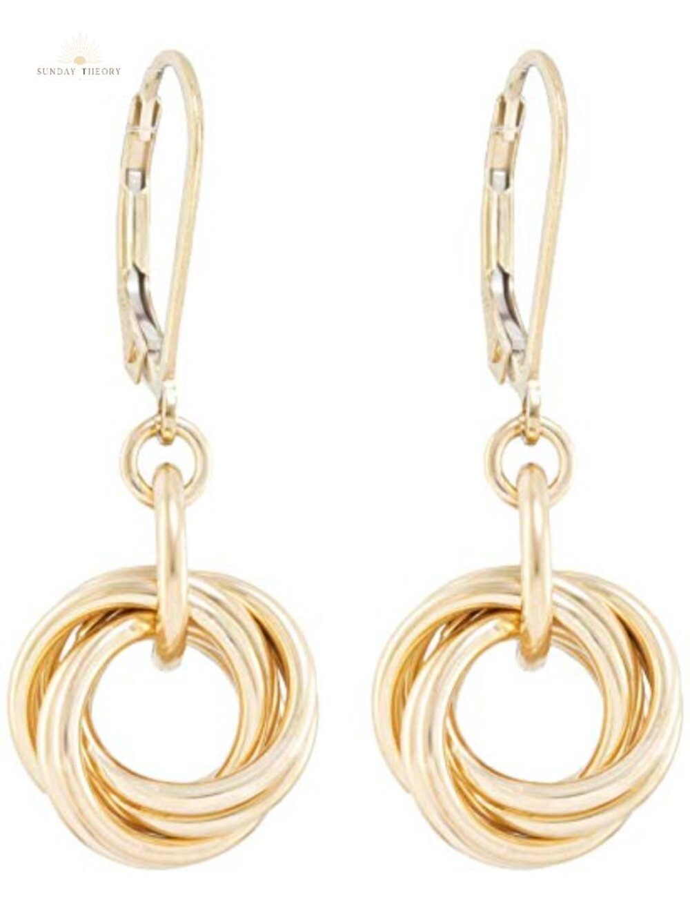 Dainty 14K Yellow Gold Filled Love Knot Dangle Leverback Earrings